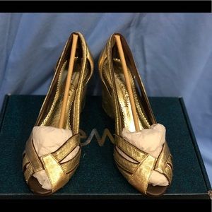 Gold Peeptoe Wedges